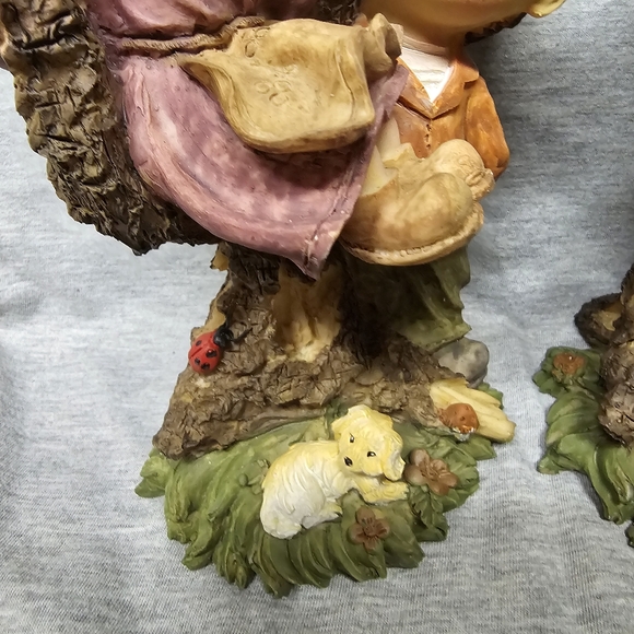 2 × 8" Wooden Art Figurine Of Boy And Girl In A Tree Branch With Pet Dog - Picture 6 of 11